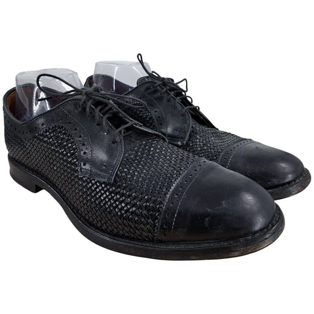 Allen Edmonds Shreveport Black Leather Lace Up Oxfords Size 9.5 Split Toe Woven